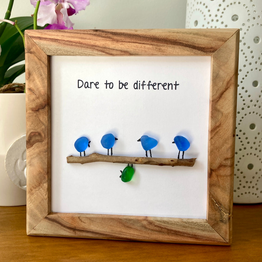 Framed Sea Glass Art, "Dare to be Different"