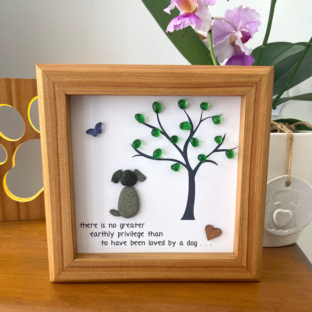 Framed Sea Glass Art, "There is no greater earthly privilege than to have been loved by a Dog"