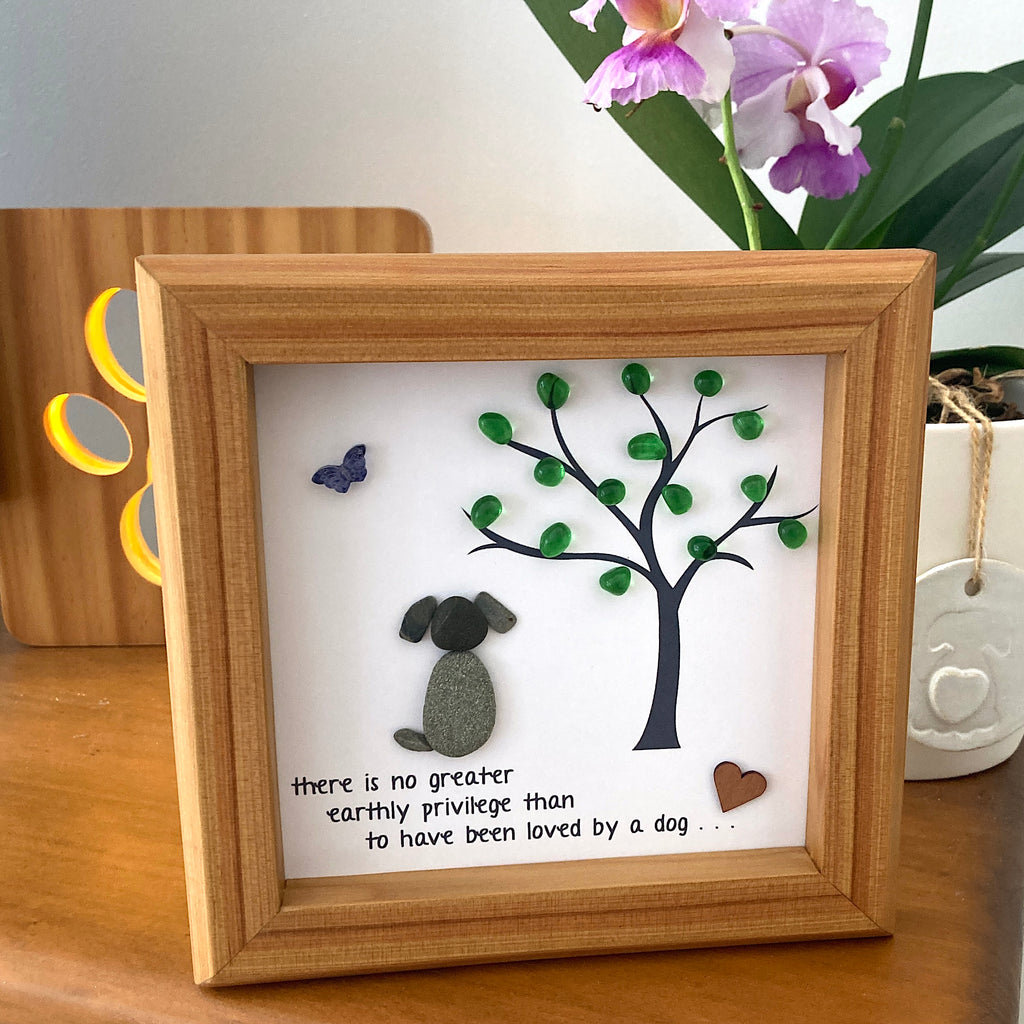 Framed Sea Glass Art, "There is no greater earthly privilege than to have been loved by a Dog"