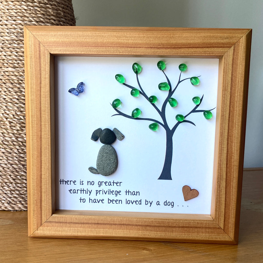 Framed Sea Glass Art, "There is no greater earthly privilege than to have been loved by a Dog"