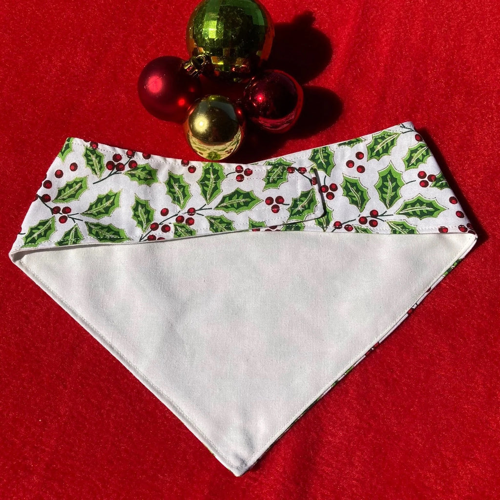 Xmas Dog Bandana, Large Holly Fabric