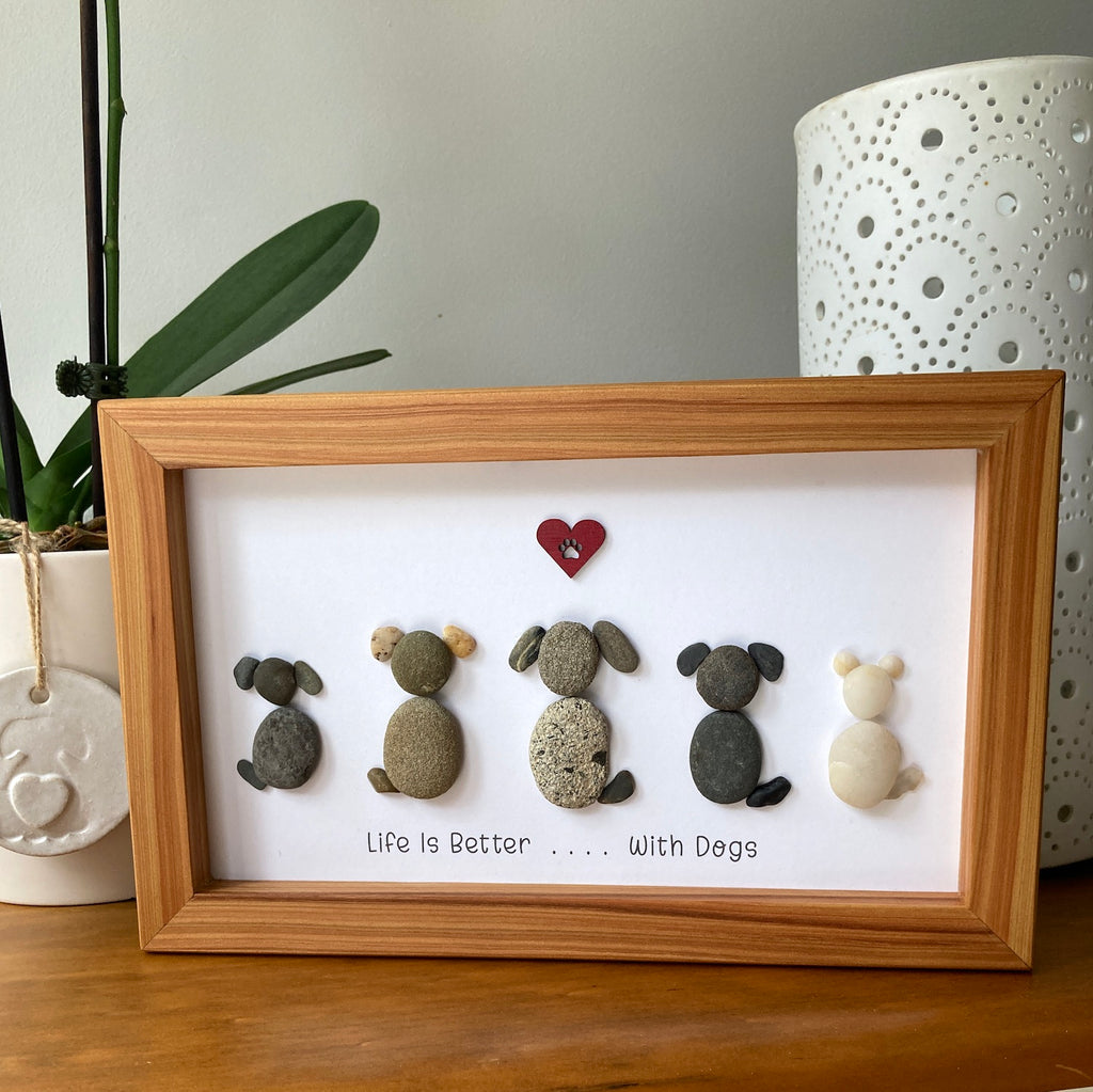 Framed Pebble Art, "Life is Better . . . with Dogs"