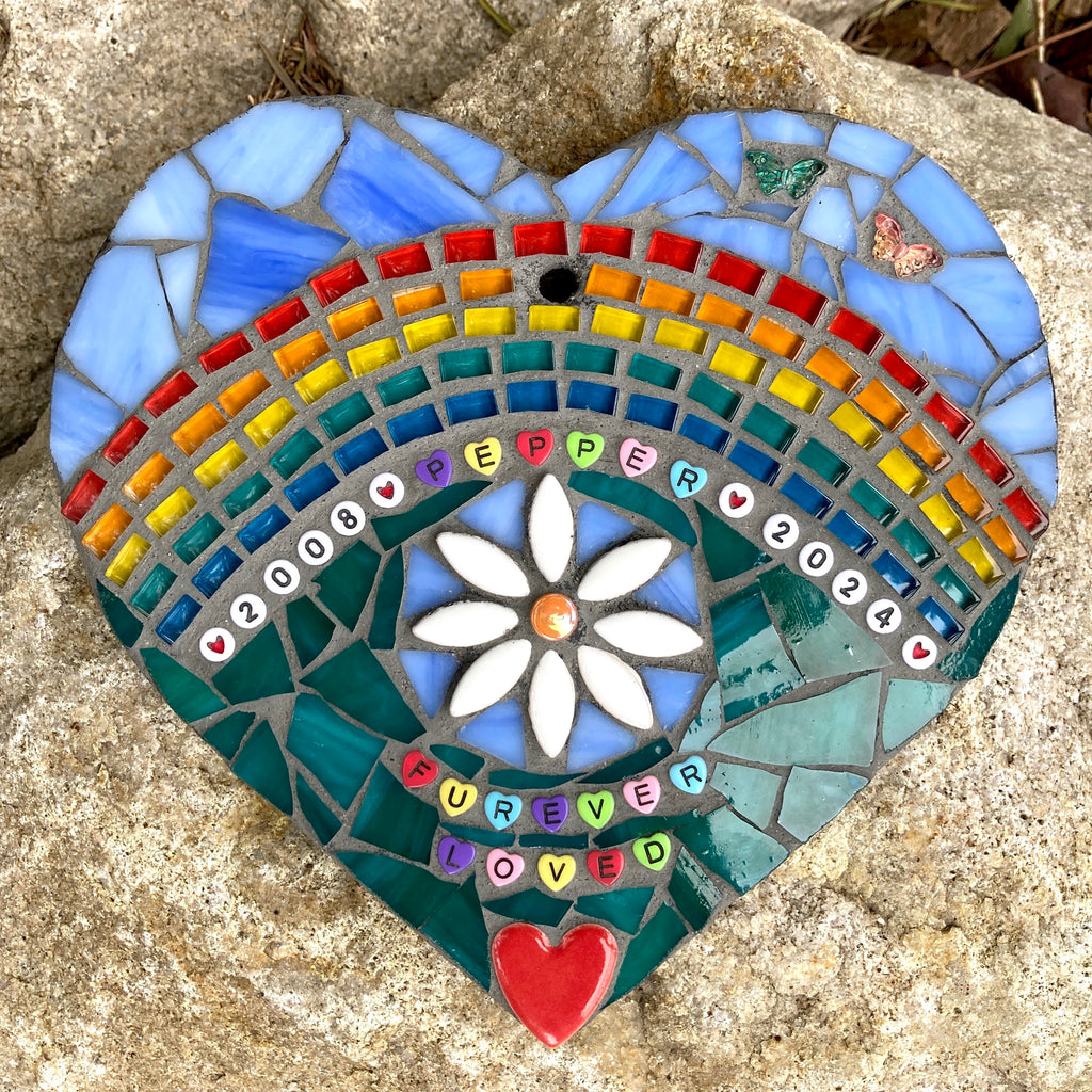 Personalised Rainbow Pet Memorial Mosaic Heart